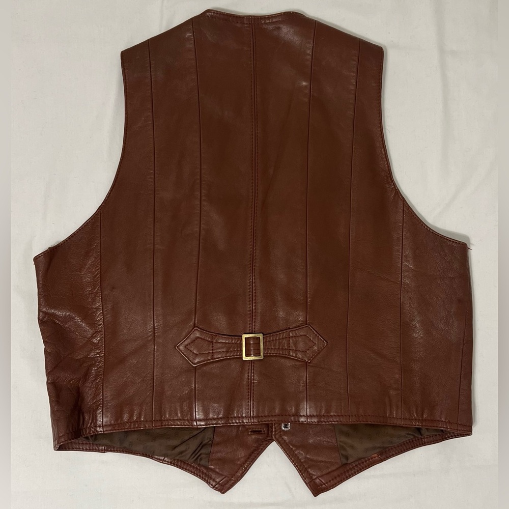 Condor Brown Leather Western Moto Biker Vest w/ Back Buckle Size 46 - Picture 3 of 10